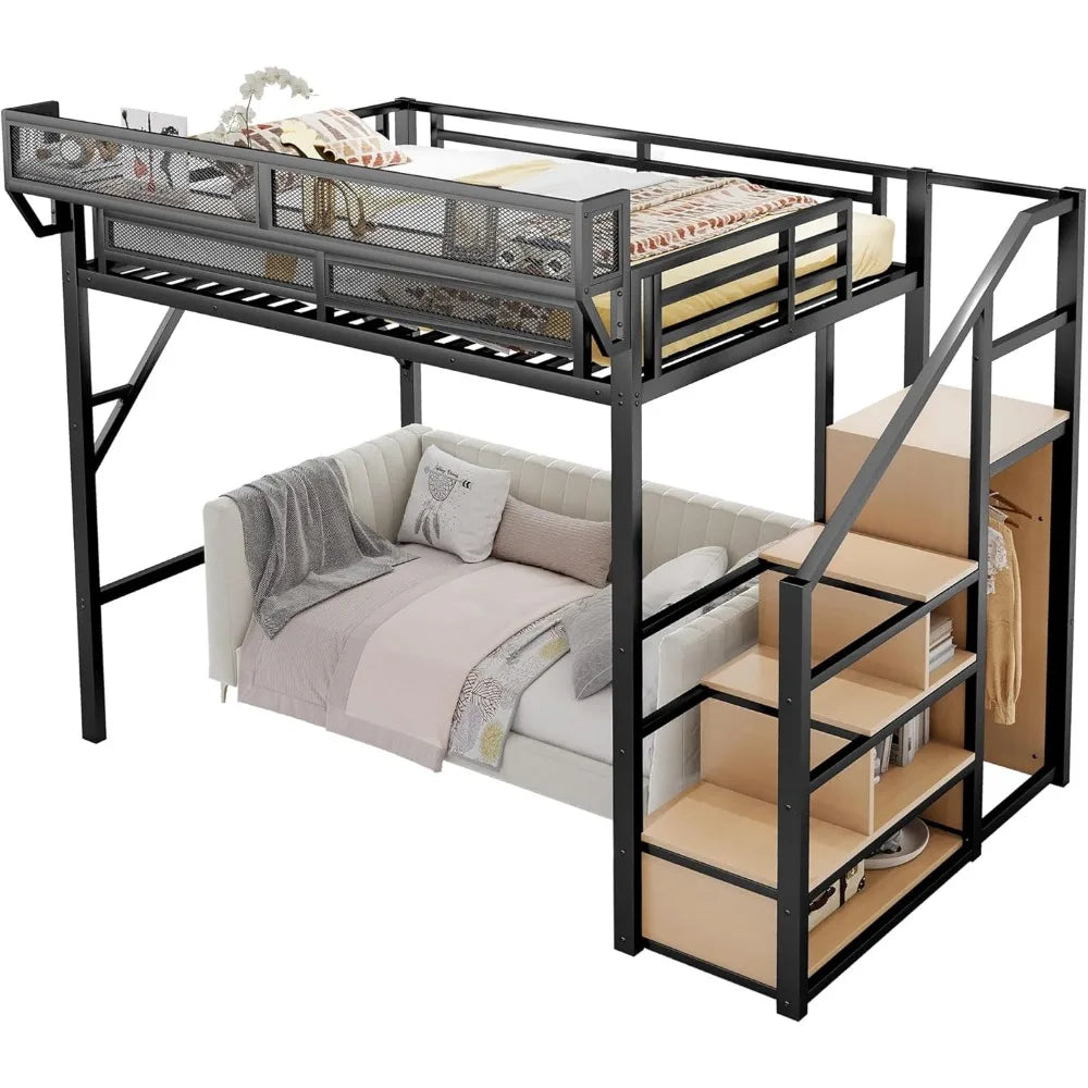 Full Size Loft Bed with Stairs and large Storage Under-Bed Space