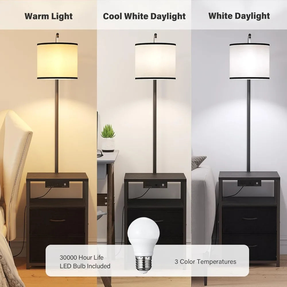 Floor Lamp with Table & 2 Drawers with 3 Color Temperature Led Bulb