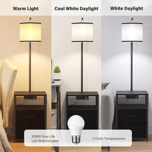 Floor Lamp with Table & 2 Drawers with 3 Color Temperature Led Bulb
