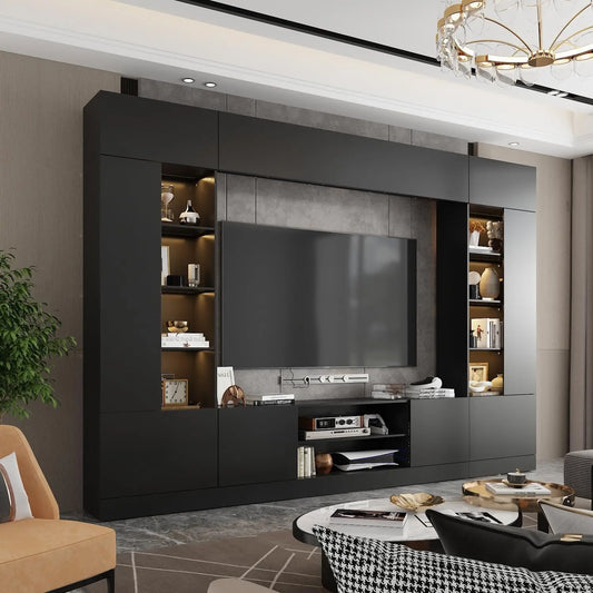114" Large Wall Unit Entertainment Center with Bookshelves
