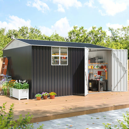 10x12 FT Outdoor Metal Storage Shed with Heavy-Duty Frame
