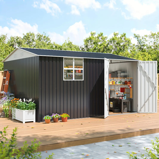 10x12 FT Outdoor Metal Storage Shed with Heavy-Duty Frame