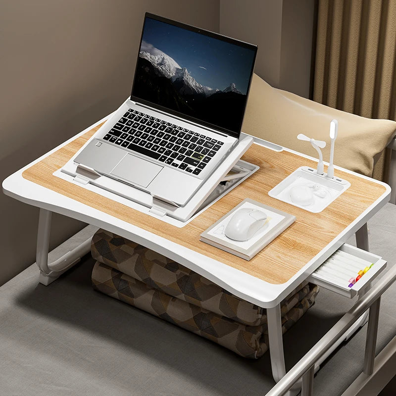 Foldable laptop desk with sturdy desk drawers