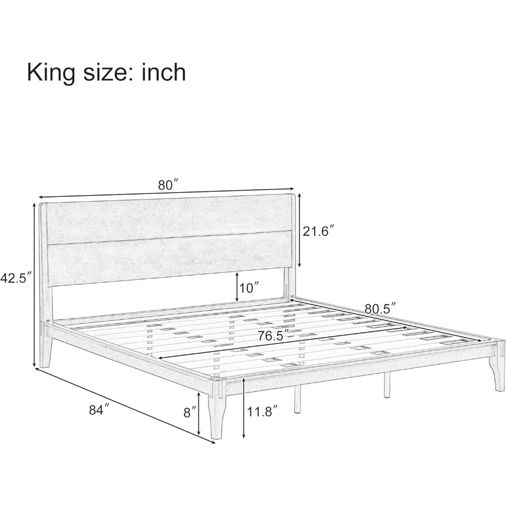 King Size Bamboo Platform Bed Frame with Tall Headboard