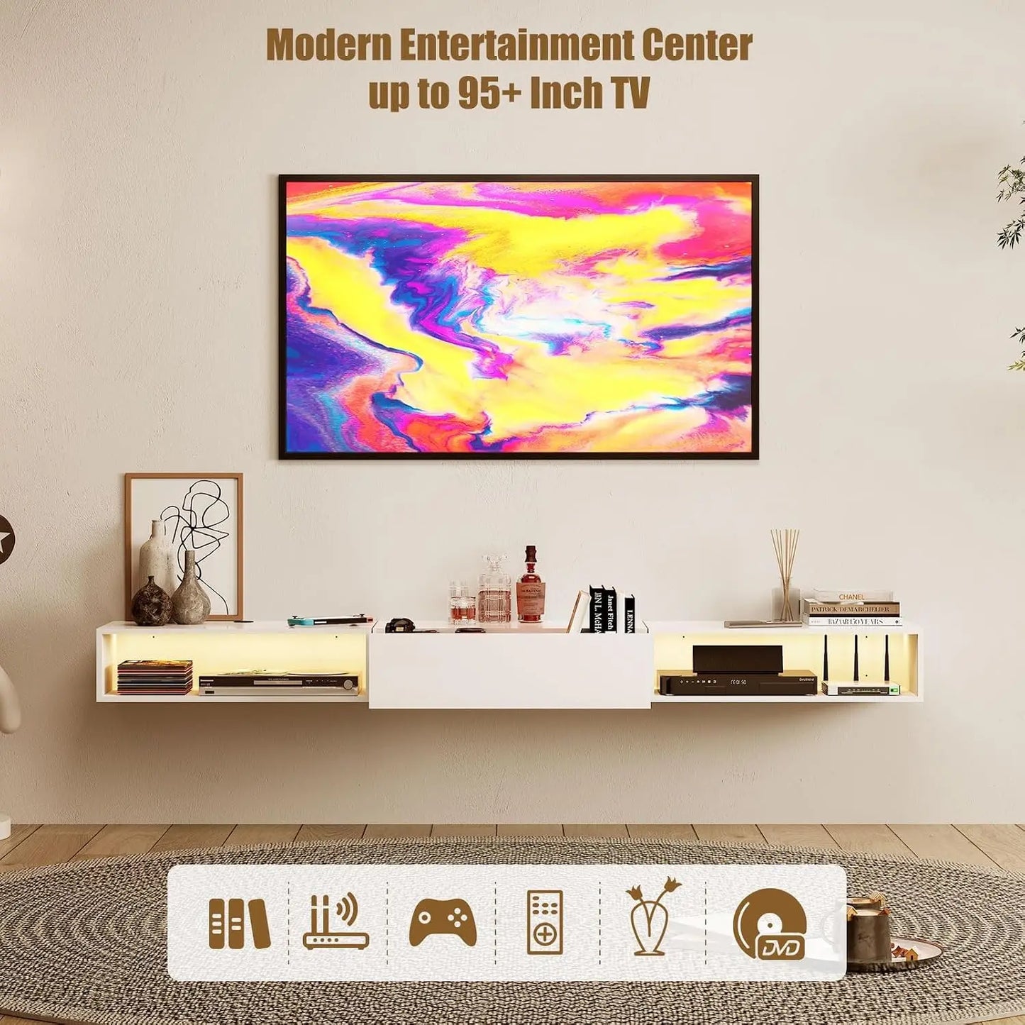 High Gloss floating Media Console with LED Lighting