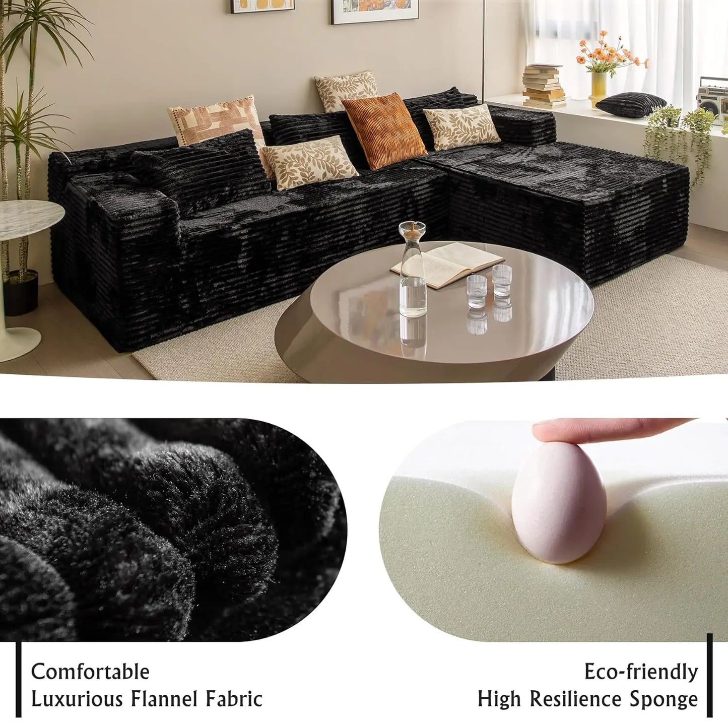 104" Black sectional couches