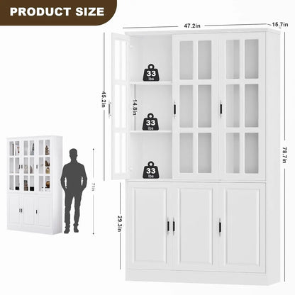 78.7" Tall Kitchen Pantry Storage Cabinet with Glass Doors