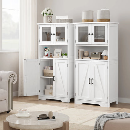 Freestanding Pantry Storage Cabinet with Glass Doors