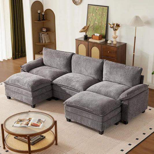114 Inch L Shaped 4 Seat Sectional Sofa with Ottoman