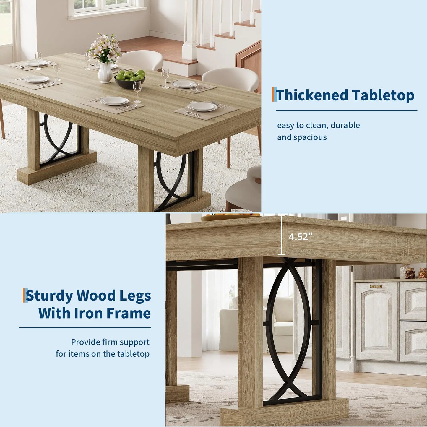 71 Inch Dining Table With 2 Storage Drawers