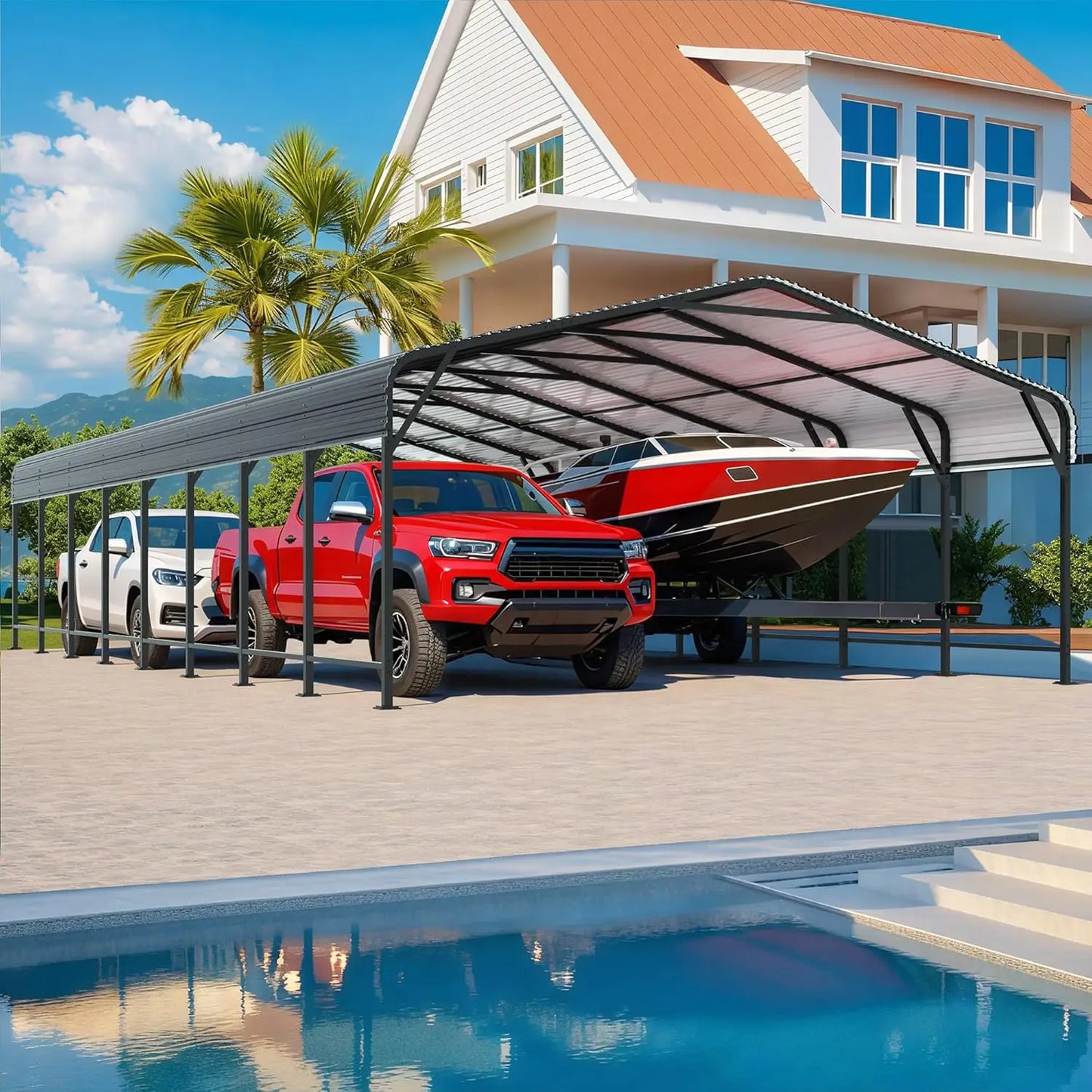 10x15~20x40FT Multi-Size Metal Carport with sturdy base