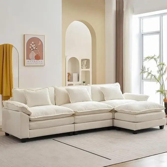 Comfy Cloud Couch Sectional Sofa with Ottoman