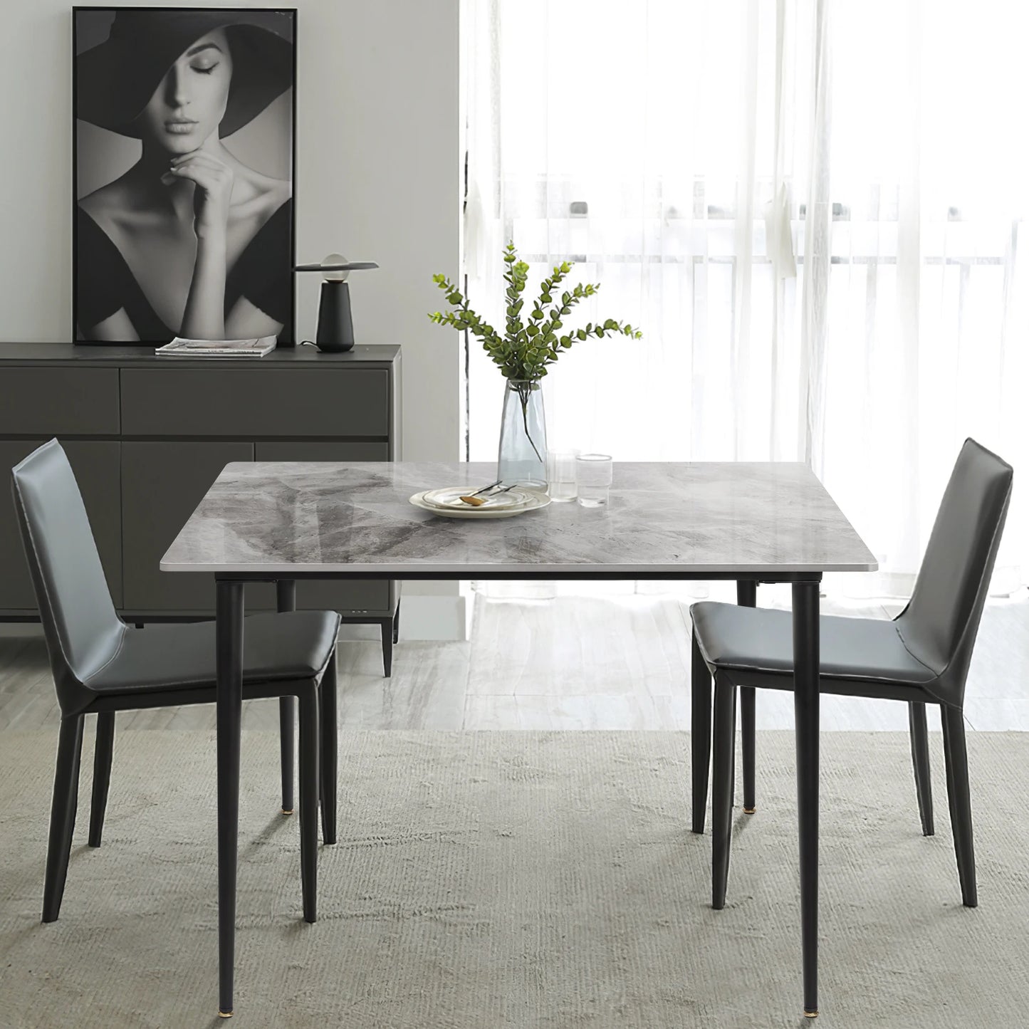 Dining Table Stone Top with Metal Frame
