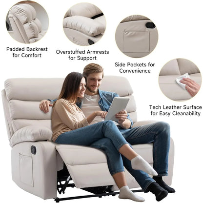 Leather double recliner sofa with side pockets