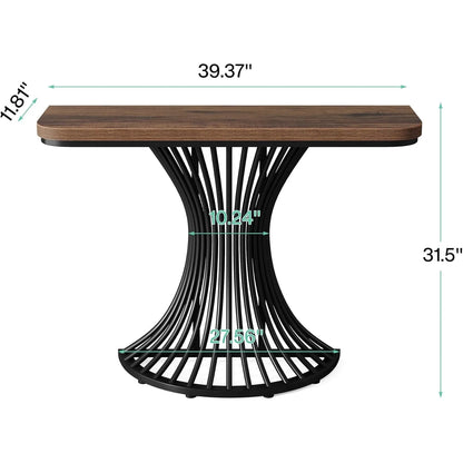 Industrial Entryway Table with Geometric Metal Base.
