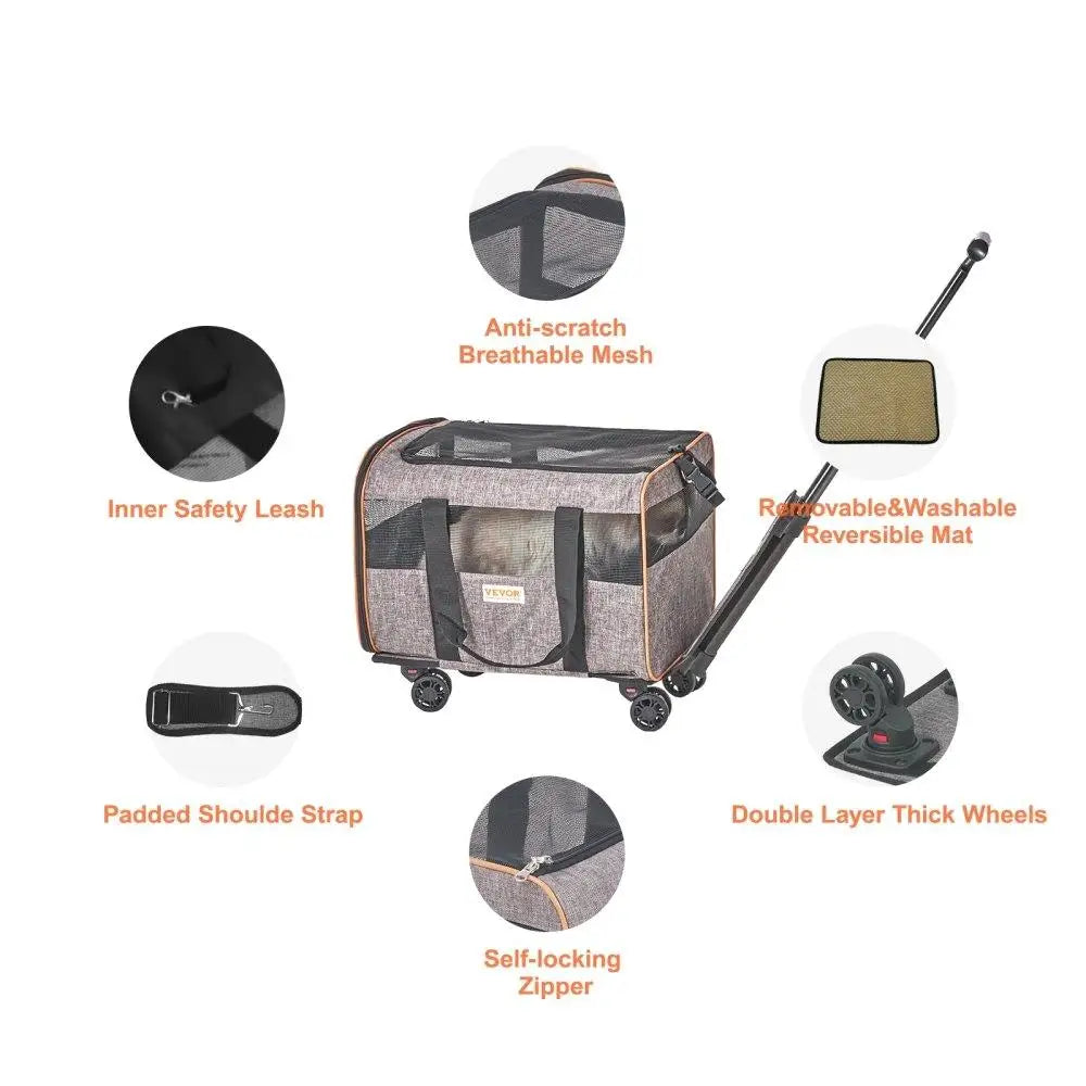 Rolling Cat Carrier with Airline Approved Pet Travel Bag