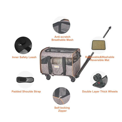 Rolling Cat Carrier with Airline Approved Pet Travel Bag