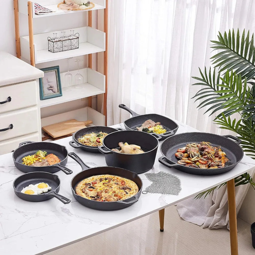 8-Piece Pre-Seasoned Cast Iron Cookware Set