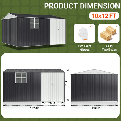 10x12 FT Outdoor Metal Storage Shed with Heavy-Duty Frame