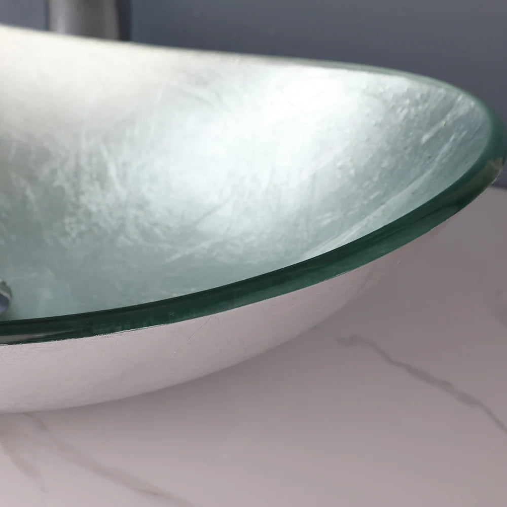 Tempered Glass Washbasin with Waterfall Faucet