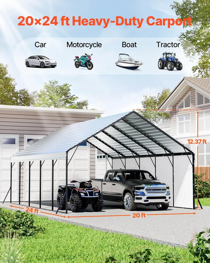 NEW 20x24 ft Heavy Duty Metal Carport with Removable Sidewalls