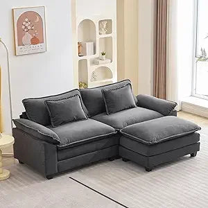 86" Modular Sectional Sofa with Ottoman Throw Pillows