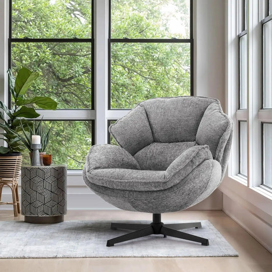 Swivel Accent Upholstered Armchair with Metal Legs