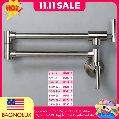 Brushed Nickel Folding Retractable Rotary Kitchen Faucet
