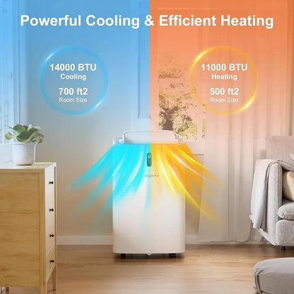 14,000 BTU Portable Air Conditioners for Room Up to 700 Sq.Ft, Cool, Heat, Dehumidifier & Fan 4 in 1 Portable AC Unit