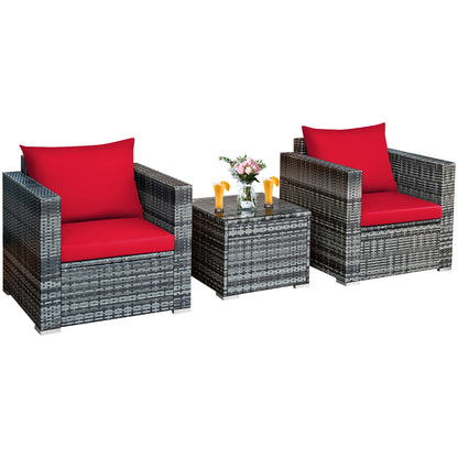 3 PC Patio Rattan Furniture Bistro Set