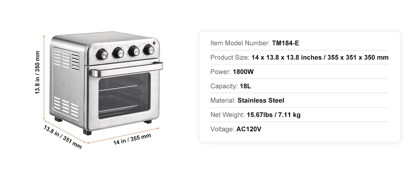 1700W Air Fryer Stainless Steel Toaster Oven