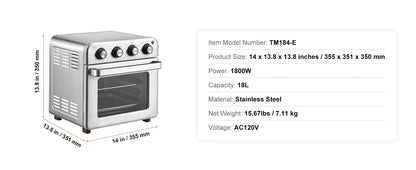 1700W Air Fryer Stainless Steel Toaster Oven