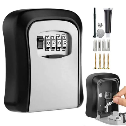 Wall-mounted Key Lock Box Waterproof Aluminum 4 Digit Combination Password Key Organizer Outdoor Key Safe Lock Box