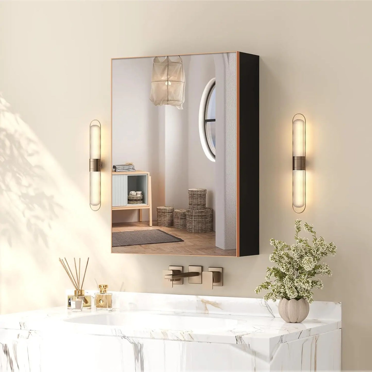 Fully Assembled 24x32 Inch Bathroom Mirror with Storage,