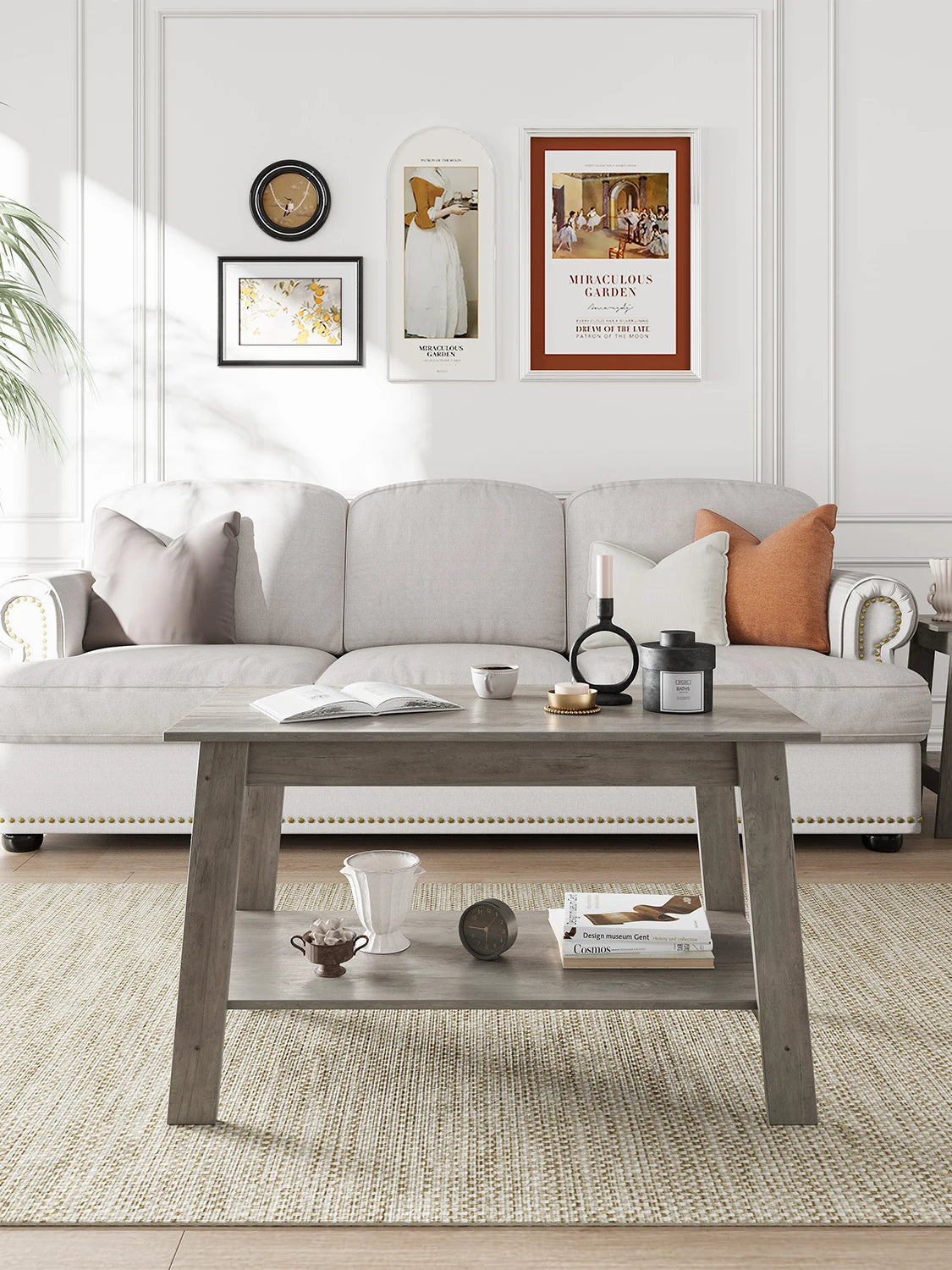 Rustic Farmhouse Wood Coffee Table with Storage Shelf