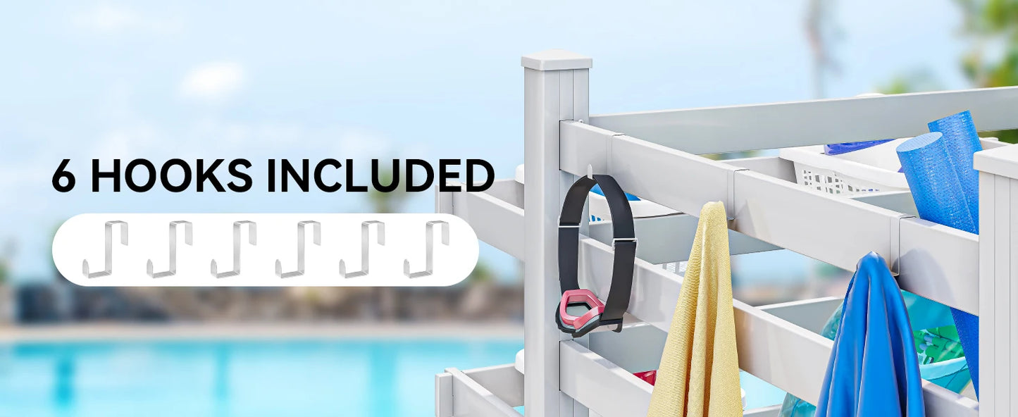 Pool Storage Bins with Towel Rack