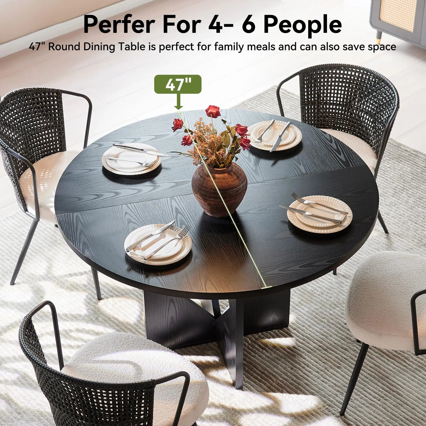 47 Inches Farmhouse Dinner Table with Wooden Pedestal Base