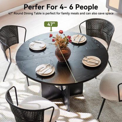 47 Inches Farmhouse Dinner Table with Wooden Pedestal Base