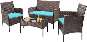 4 Pieces Outdoor Indoor Patio Rattan Chair Wicker Set