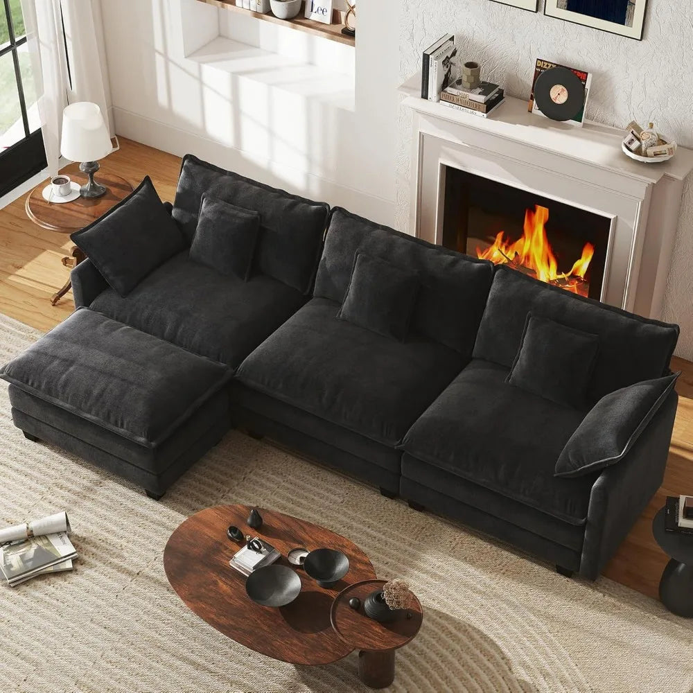 111.4” Cloud Couch, Modular Sectional Sofa with Ottoman
