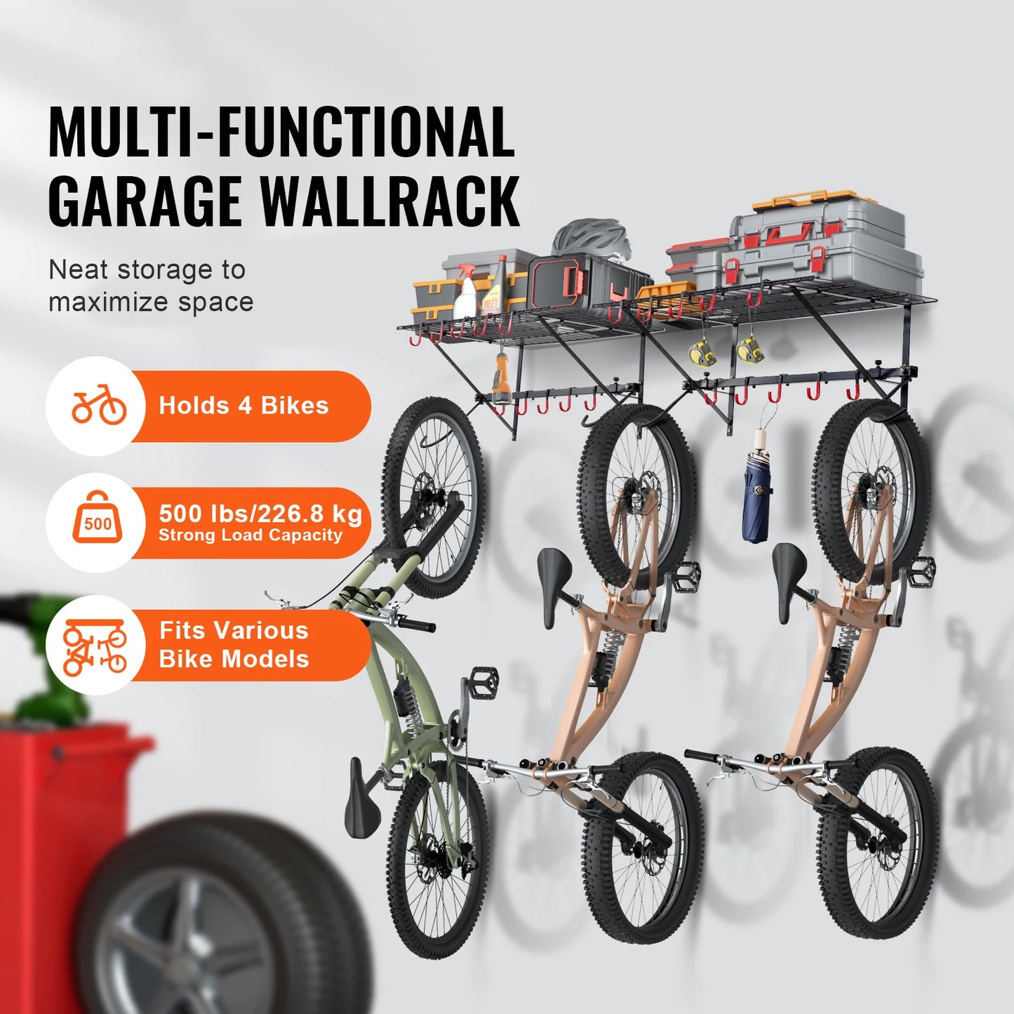 500 lbs. Bike Storage Rack with Adjustable 2 Shelves