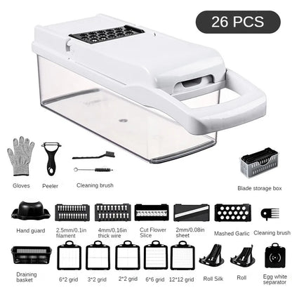 26-piece multifunctional vegetable slicer, kitchen cutting utensil and onion slicer