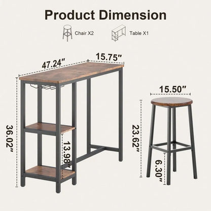 3 - Piece Small Bar Dining Table Set For 2