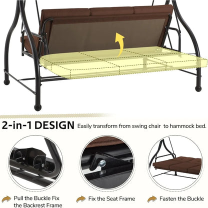 Porch Swing Chair with Adjustable Backrest Canopy