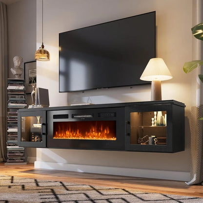 70-inch Floating TV Stand with Built-in Fireplace