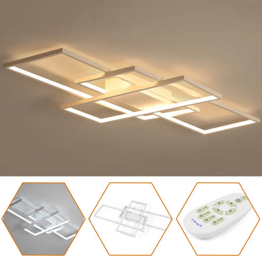Dimmable Flush Mount Living Room Chandelier Lamp W/ Remote