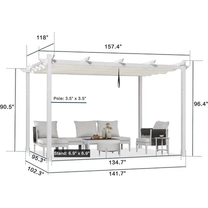 10' X 13' Outdoor Aluminum Heavy-Duty Retractable Pergola