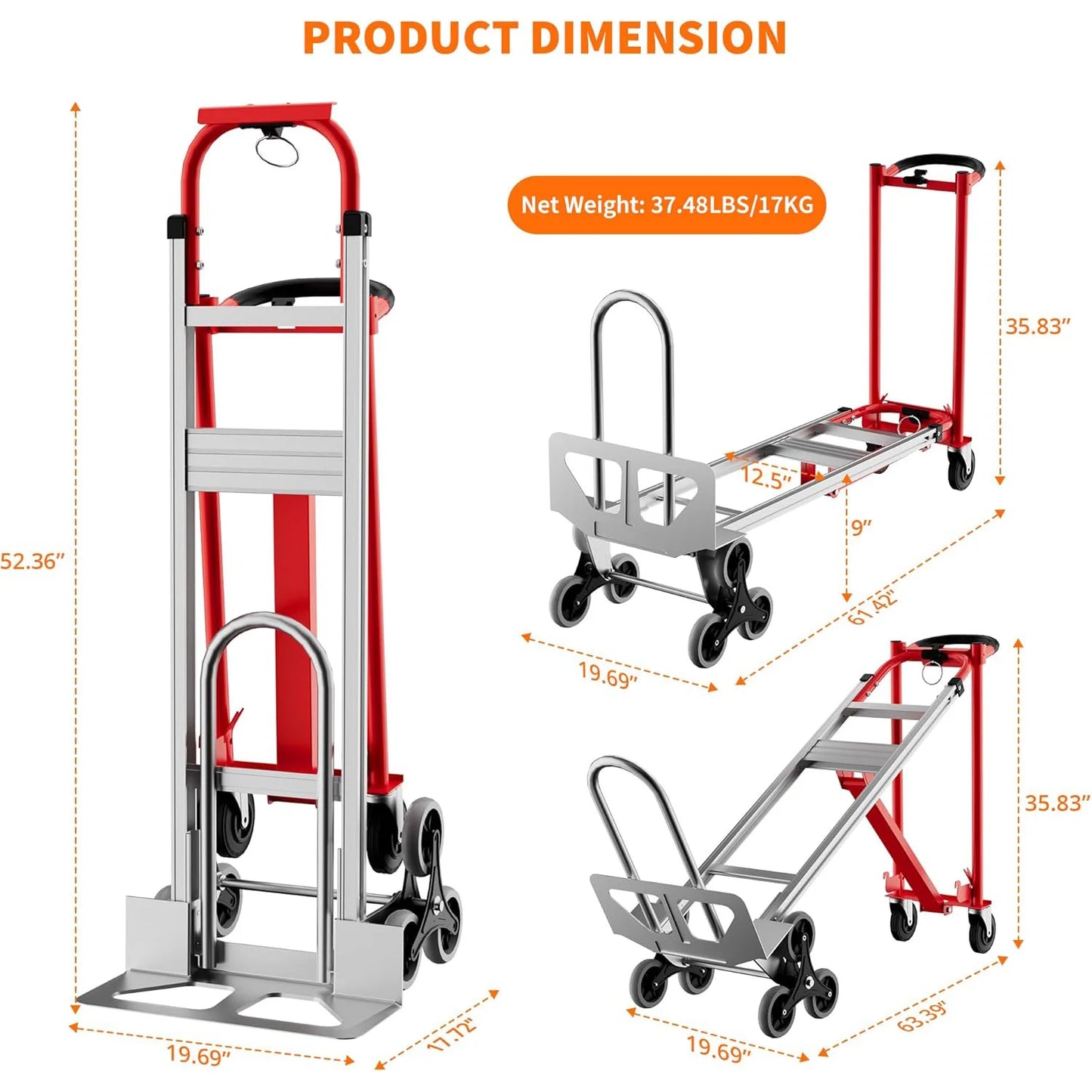 3 in 1 800Lbs Capacity Heavy Duty Folding Hand Truck