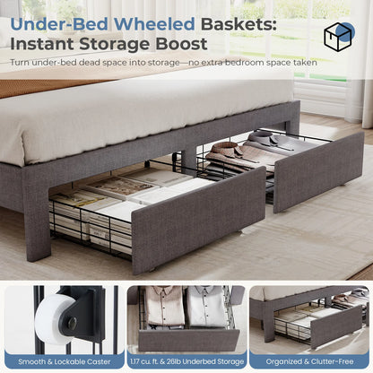 Upholstered Platform Bed Frame Wooden Slats Support 1323 lbs.