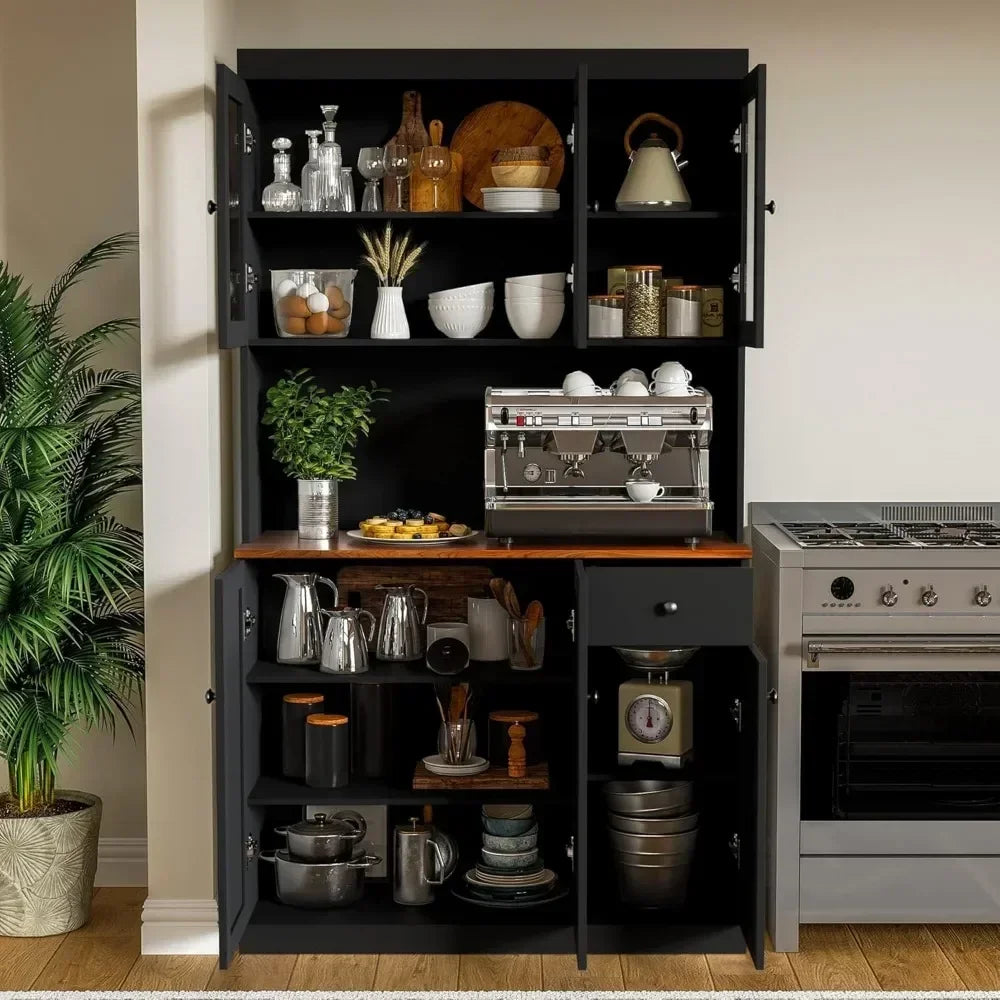 Tall Kitchen Pantry Cabinet with Microwave Shelf